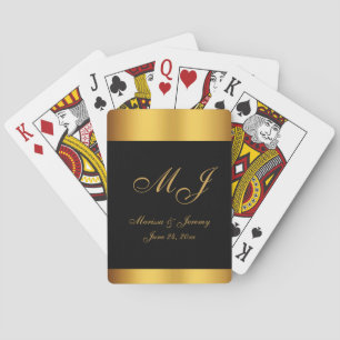 Elegant Black Gold Script Monogram Wedding Playing Cards