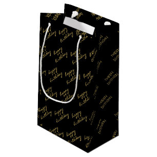 Elegant Black Gold Script  Small Gift Bag