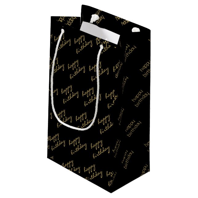 Elegant Black Gold Script  Small Gift Bag (Back Angled)