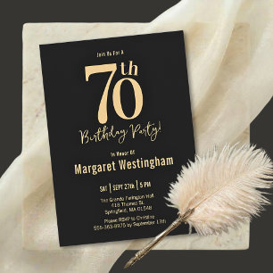 Elegant Black Gold Script Typography 70th Birthday Invitation