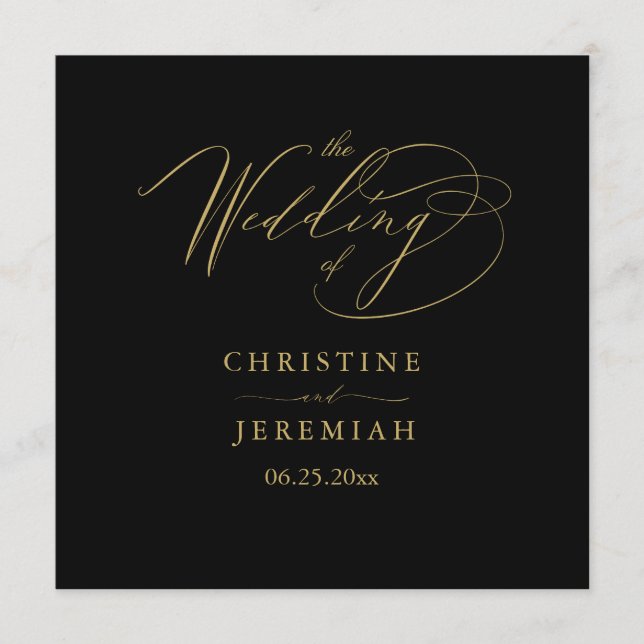 Elegant Black Gold Script Typography Wedding Program (Front)