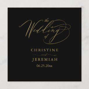 Elegant Black Gold Script Typography Wedding Program