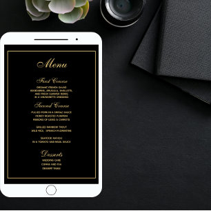 Elegant Black Gold Script Wedding Menu