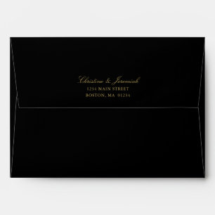 Elegant Black Gold Script Wedding Return Address Envelope
