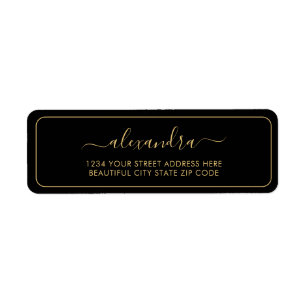 Elegant Black Gold Script Wedding Return Address Return Address Label