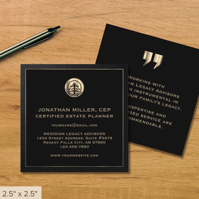 Elegant Black Gold Seal Testimonial Square Business Card (Creator Uploaded)