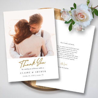 Elegant Black & Gold Signature Wedding Photo Thank You Card