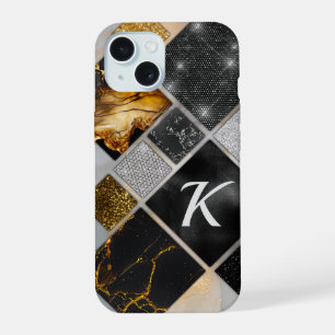 Elegant black gold silver geometric iPhone 15 case