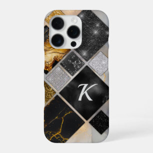 Elegant black gold silver geometric iPhone 16 pro case