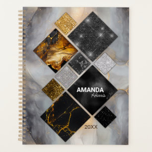 Elegant black gold silver geometric planner