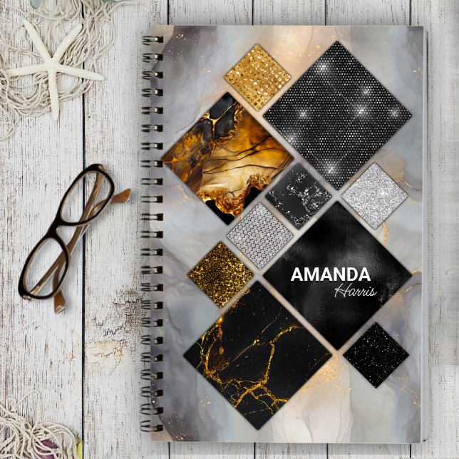 Elegant black gold silver geometric sketchbook  notebook (Creator Uploaded)