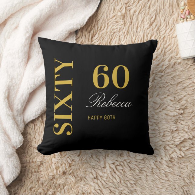 Elegant Black & Gold Sixty 60th Birthday Custom  Cushion (Blanket)