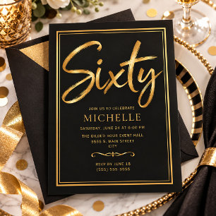 Elegant Black Gold Sixty 60th Birthday  Invitation