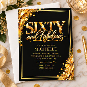 Elegant Black Gold Sixty Fabulous 60th Birthday  Invitation