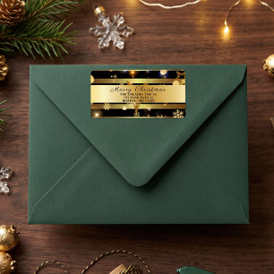 Elegant Black Gold Snowflake Christmas Address Label