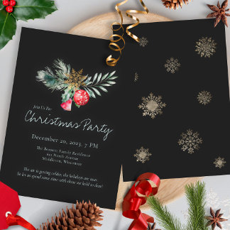 Elegant Black Gold Snowflake Christmas Party Invitation
