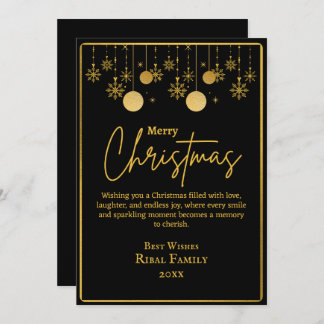 Elegant Black & Gold Snowflake Merry Christmas  Holiday Card