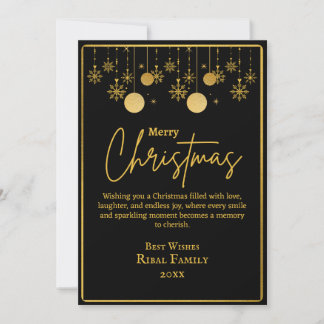 Elegant Black & Gold Snowflake Merry Christmas  Invitation