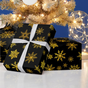 Elegant black gold snowflake party wrap wrapping paper