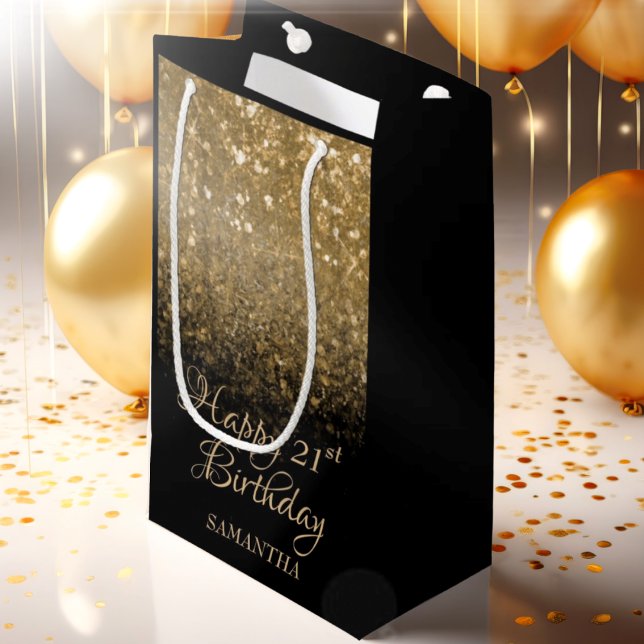 Elegant Black Gold Sparkle 21st Birthday Small Gift Bag (Creator Uploaded)