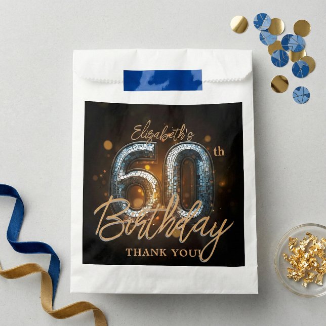 Elegant Black Gold Sparkle 60th Birthday Thank You Favour Bag (Creator Uploaded)