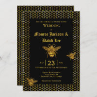 Elegant Black Gold Sparkling Bee Beehive Wedding