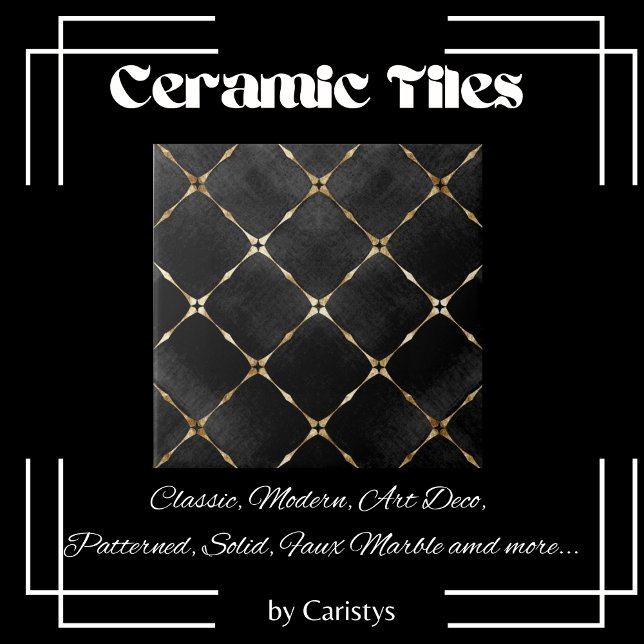 Elegant Black & Gold Squares Ceramic Tile (Creator Uploaded)
