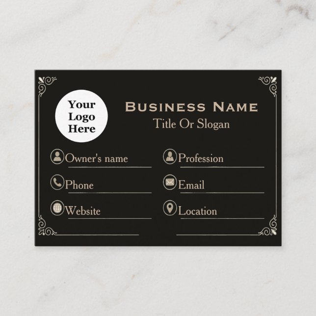 Elegant Black Gold Standard Business Card  (Front)