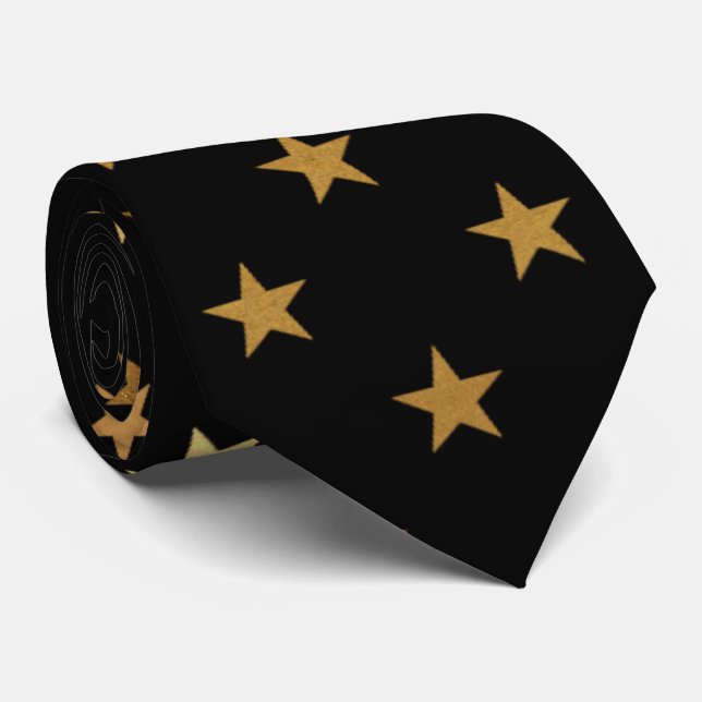 Elegant black gold star pattern tie (Rolled)