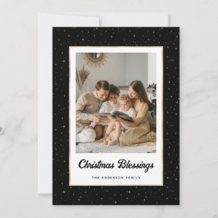 Elegant Black Gold Starry Photo Holiday Card