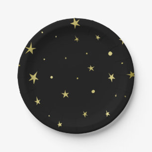 Elegant Black Gold Stars Paper Plates