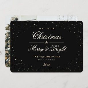 Elegant Black Gold Stars Photo Christmas Holiday Card