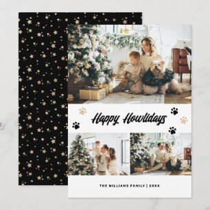 Elegant Black Gold Stars Photo Dog Holiday Card