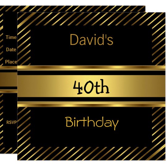 Elegant Black gold Stripe 40th Birthday Invitation