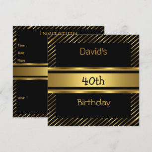 Elegant Black gold Stripe 40th Birthday Invitation