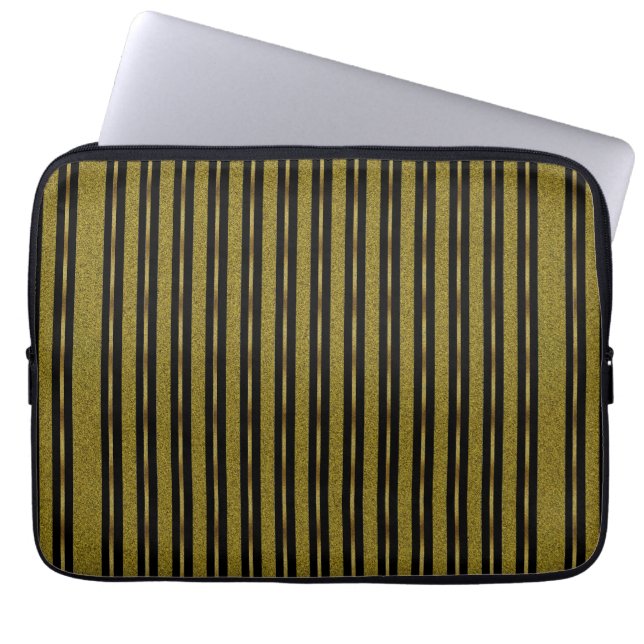 Elegant Black & Gold Stripes Laptop Sleeve (Front)