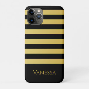 Elegant Black Gold Stripes with Your Name iPhone 11 Pro Case