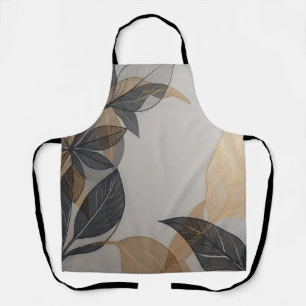 Elegant Black Gold Stylised Leaf Botanical Pattern Apron