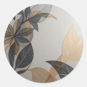 Elegant Black Gold Stylised Leaf Botanical Pattern Classic Round Sticker