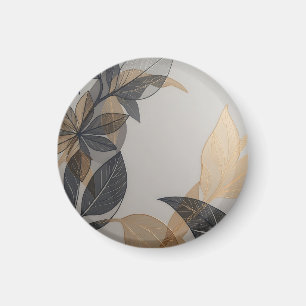 Elegant Black Gold Stylised Leaf Botanical Pattern Magnet