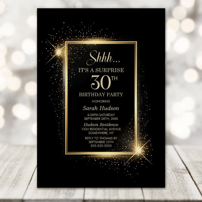 Elegant Black Gold Surprise 30th Birthday Party Invitation (Creator Uploaded)