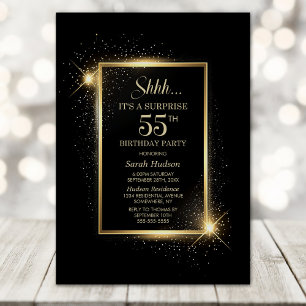 Elegant Black Gold Surprise 55th Birthday Party Invitation