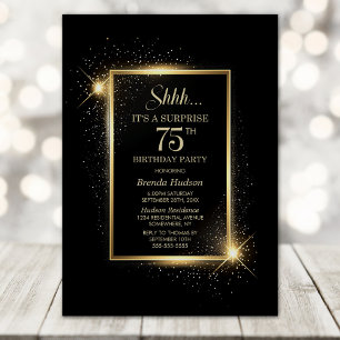 Elegant Black Gold Surprise 75th Birthday Party Invitation