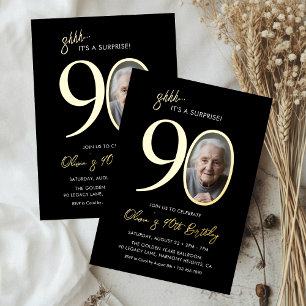 Elegant Black Gold Surprise 90th Birthday Photo