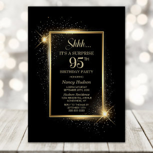 Elegant Black Gold Surprise 95th Birthday Party Invitation