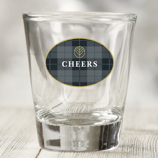 Elegant Black Gold Tartan Personalised Shot Glass (Creator Uploaded)