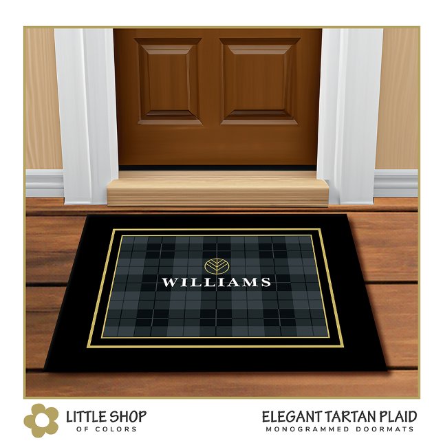 Elegant Black Gold Tartan Plaid Monogram Doormat (Creator Uploaded)