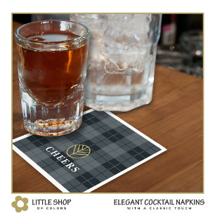 Elegant Black Gold Tartan Plaid Monogram  Napkin