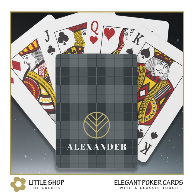 Elegant Black Gold Tartan Plaid Monogram Playing Cards (Creator Uploaded)