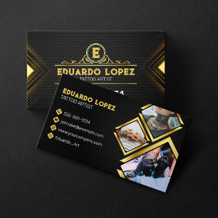 Elegant Black & Gold Tattoo Artist Salon Photo Business Card